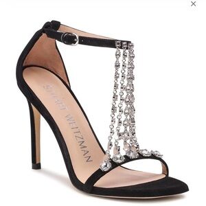 Stuart Weitzman Black Heels with Crystal Chains 7 /37.5 Stardust 100